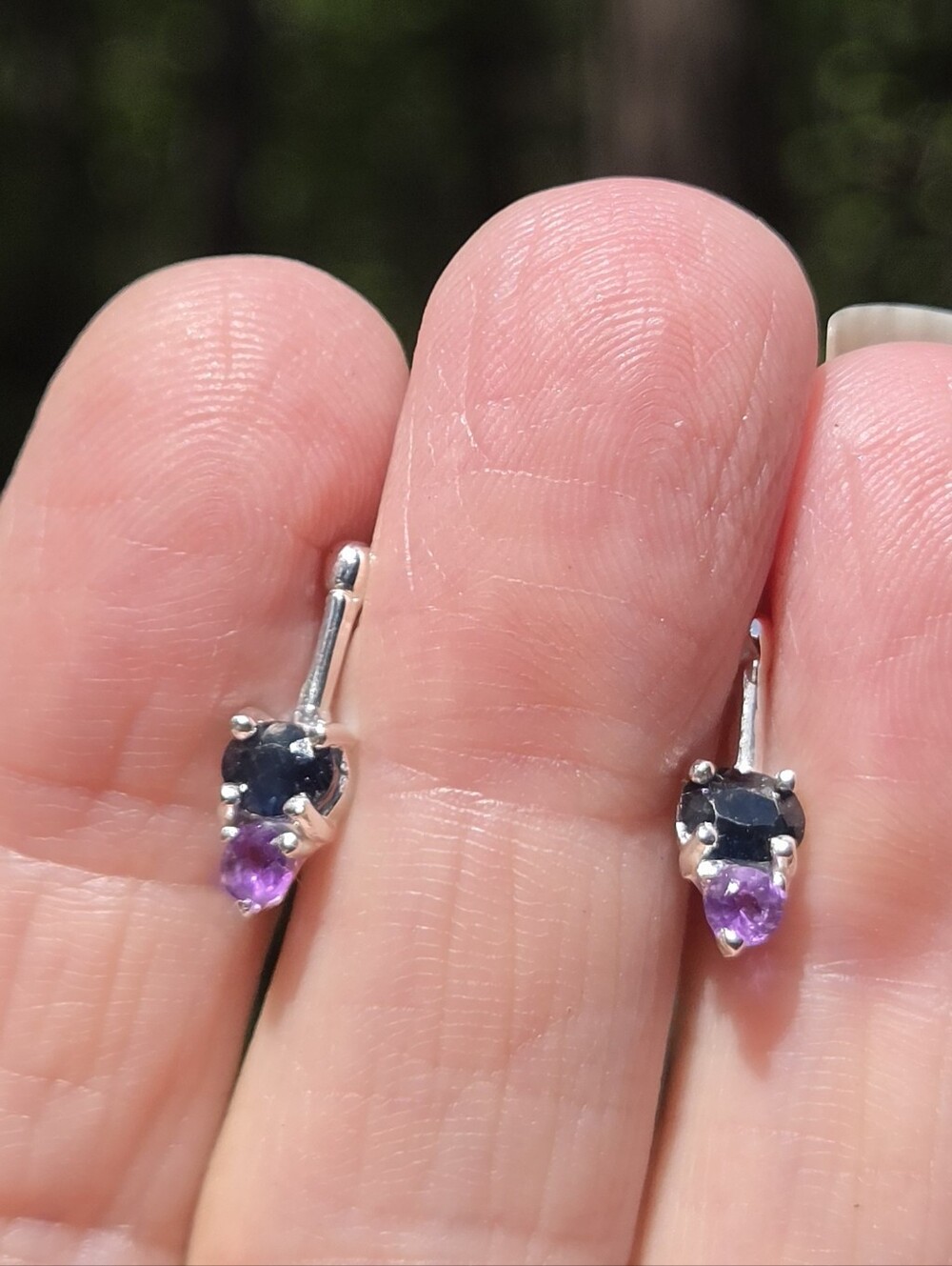 Sapphire & Amethyst Sterling Drop Post Earrings - Picture 5 of 9